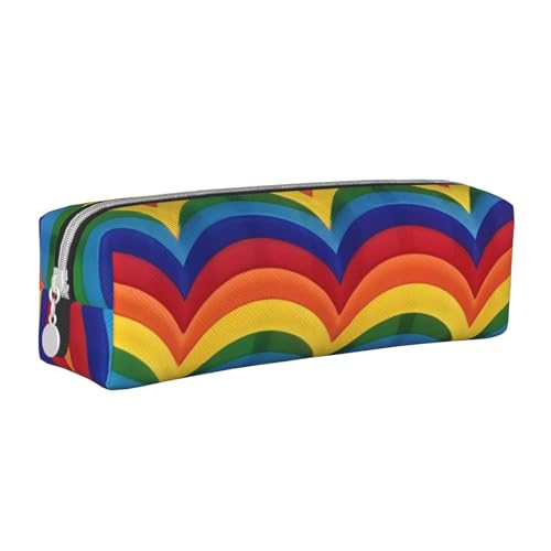 KCGSDEGV Niedliches Federmäppchen mit Regenbogen-Muster, bedrucktes Leder-Federmäppchen, Stifteetui, Schule, Schreibwaren, Organizer, Stiftebox, weiß, Einheitsgröße, Schulranzen von KCGSDEGV