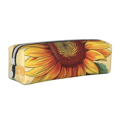 KCGSDEGV Niedliches Federmäppchen mit Retro-Sonnenblumen-Druck, Leder-Federmäppchen, Stifteetui, für Schule, Schreibwaren, Organizer, Stiftebox, weiß, Einheitsgröße, Schulranzen von KCGSDEGV