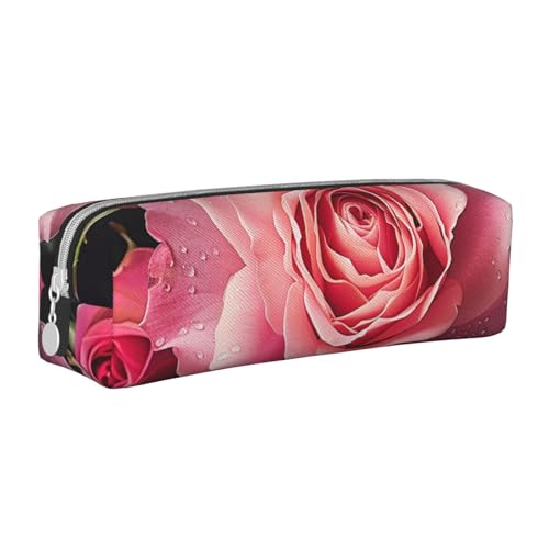 KCGSDEGV Niedliches Federmäppchen mit Rosen-Aufdruck, Leder-Federmäppchen, Stifteetui, für Schule, Schreibwaren, Organizer, Stiftebox, weiß, Einheitsgröße, Schulranzen von KCGSDEGV