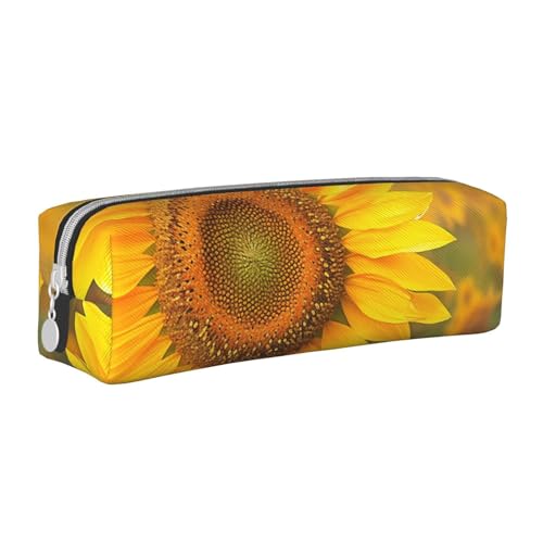 KCGSDEGV Niedliches Federmäppchen mit Sonnenblumen-Druck, Leder-Federmäppchen, Stifteetui, für Schule, Schreibwaren, Organizer, Stiftebox, weiß, Einheitsgröße, Schulranzen von KCGSDEGV