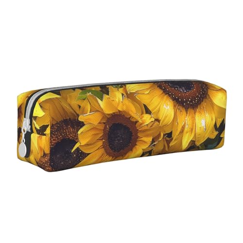KCGSDEGV Niedliches Federmäppchen mit Sonnenblumen-Druck, Leder-Federmäppchen, Stifteetui, für Schule, Schreibwaren, Organizer, Stiftebox, weiß, Einheitsgröße, Schulranzen von KCGSDEGV