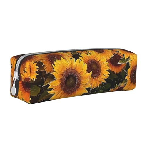 KCGSDEGV Niedliches Federmäppchen mit Sonnenblumen-Motiv, bedrucktes Leder-Federmäppchen, Stifteetui, für Schule, Schreibwaren, Organizer, Stiftebox, weiß, Einheitsgröße, Schulranzen von KCGSDEGV