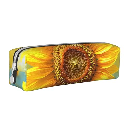 KCGSDEGV Niedliches Federmäppchen mit Sonnenblumen-Motiv, bedrucktes Leder-Federmäppchen, Stifteetui, für Schule, Schreibwaren, Organizer, Stiftebox, weiß, Einheitsgröße, Schulranzen von KCGSDEGV