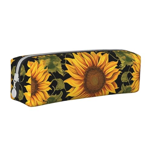 KCGSDEGV Niedliches Federmäppchen mit Sonnenblumenmuster, bedrucktes Leder-Federmäppchen, Stifteetui, Schule, Schreibwaren, Organizer, Stiftebox, weiß, Einheitsgröße, Schulranzen von KCGSDEGV