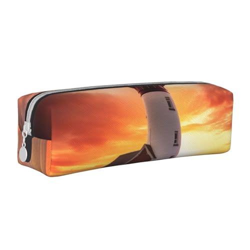 KCGSDEGV Niedliches Federmäppchen mit Sonnenuntergang, bedrucktes Leder-Federmäppchen, Stifteetui, Schule, Schreibwaren, Organizer, Stiftebox, weiß, Einheitsgröße, Schulranzen von KCGSDEGV