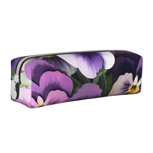 KCGSDEGV Niedliches Federmäppchen mit Stiefmütterchen und Blumendruck, Leder-Federmäppchen, Stifteetui, für Schule, Schreibwaren, Organizer, Stiftebox, weiß, Einheitsgröße, Schulranzen von KCGSDEGV