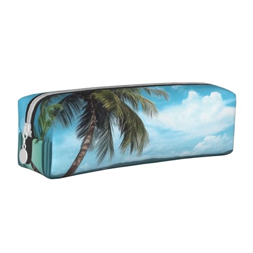 KCGSDEGV Niedliches Federmäppchen mit Strandpalme, bedrucktes Leder-Federmäppchen, Stifteetui, Schule, Schreibwaren, Organizer, Stiftebox, weiß, Einheitsgröße, Schulranzen von KCGSDEGV