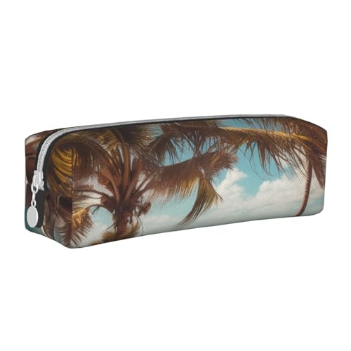 KCGSDEGV Niedliches Federmäppchen mit Strandpalmen, bedrucktes Leder-Federmäppchen, Stifteetui, Schule, Schreibwaren, Organizer, Stiftebox, weiß, Einheitsgröße, Schulranzen von KCGSDEGV