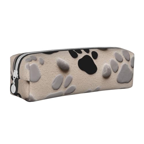 KCGSDEGV Niedliches Federmäppchen mit Tierpfotenabdrücken, bedrucktes Leder-Federmäppchen, Stifteetui, für Schule, Schreibwaren, Organizer, Stiftebox, weiß, Einheitsgröße, Schulranzen von KCGSDEGV