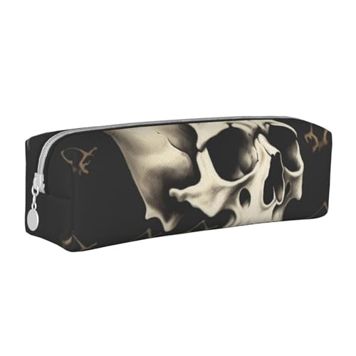 KCGSDEGV Niedliches Federmäppchen mit Totenkopf-Motiv, Leder-Federmäppchen, Stifteetui, für Schule, Schreibwaren, Organizer, Stiftebox, weiß, Einheitsgröße, Schulranzen von KCGSDEGV