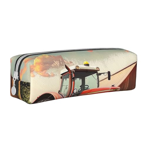 KCGSDEGV Niedliches Federmäppchen mit Traktor, bedrucktes Leder-Federmäppchen, Stifteetui, Schule, Schreibwaren, Organizer, Stiftebox, weiß, Einheitsgröße, Schulranzen von KCGSDEGV