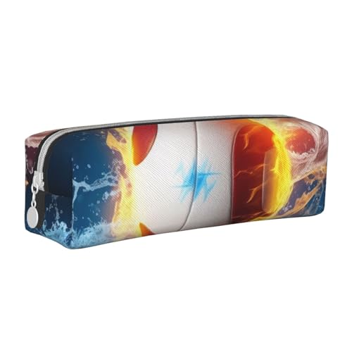 KCGSDEGV Niedliches Federmäppchen mit Volleyball mit Feuer und Eis, bedrucktes Leder-Federmäppchen, Stifteetui, für Schule, Schreibwaren, Organizer, Stiftebox, weiß, Einheitsgröße, Schulranzen von KCGSDEGV
