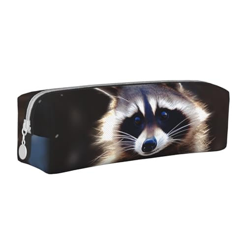 KCGSDEGV Niedliches Federmäppchen mit Waschbär bedrucktem Leder-Federmäppchen, Stifteetui, für Schule, Schreibwaren, Organizer, Stiftebox, weiß, Einheitsgröße, Schulranzen von KCGSDEGV