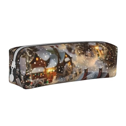 KCGSDEGV Niedliches Federmäppchen mit Weihnachtsdorf, bedrucktes Leder-Federmäppchen, Stifteetui, für Schule, Schreibwaren, Organizer, Stiftebox, weiß, Einheitsgröße, Schulranzen von KCGSDEGV