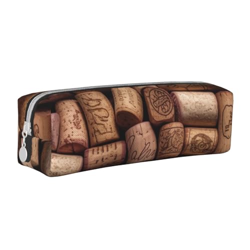 KCGSDEGV Niedliches Federmäppchen mit Weinkorken bedrucktem Leder-Federmäppchen für die Schule, Schreibwaren, Organizer, Stiftebox, weiß, Einheitsgröße, Schulranzen von KCGSDEGV