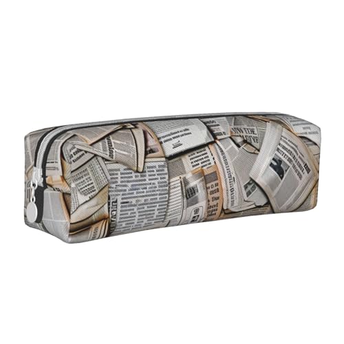 KCGSDEGV Niedliches Federmäppchen mit Zeitung, HD-bedrucktes Leder-Federmäppchen, Stiftetasche, Halter, Schule, Schreibwaren, Organizer, Stiftebox, weiß, Einheitsgröße, Schulranzen von KCGSDEGV