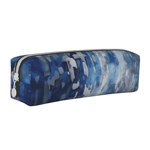 KCGSDEGV Niedliches Federmäppchen mit abstraktem blauem bedrucktem Leder-Federmäppchen, Stifteetui, für Schule, Schreibwaren, Organizer, Stiftebox, weiß, Einheitsgröße, Schulranzen von KCGSDEGV