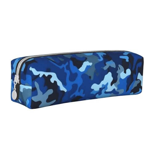KCGSDEGV Niedliches Federmäppchen mit blauem Camouflage-Druck, Leder-Federmäppchen, Stifteetui, für Schule, Schreibwaren, Organizer, Stiftebox, weiß, Einheitsgröße, Schulranzen von KCGSDEGV