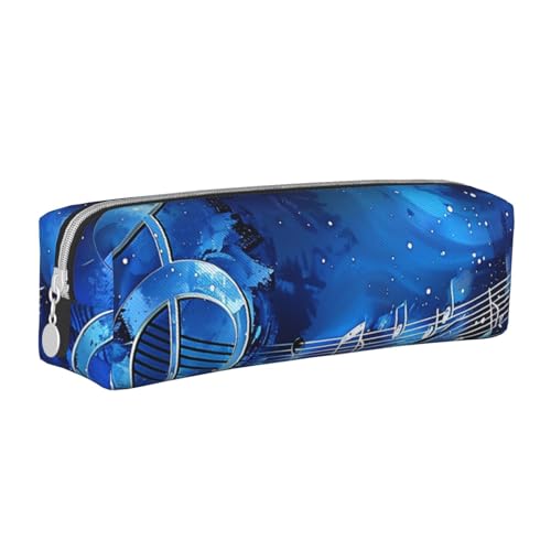 KCGSDEGV Niedliches Federmäppchen mit blauem Musikdruck, Leder-Federmäppchen, Stifteetui, für Schule, Schreibwaren, Organizer, Stiftebox, weiß, Einheitsgröße, Schulranzen von KCGSDEGV