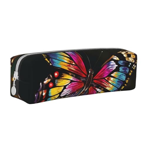 KCGSDEGV Niedliches Federmäppchen mit buntem Schmetterlings-Druck, Leder-Federmäppchen, Stifteetui, für Schule, Schreibwaren, Organizer, Stiftebox, weiß, Einheitsgröße, Schulranzen von KCGSDEGV