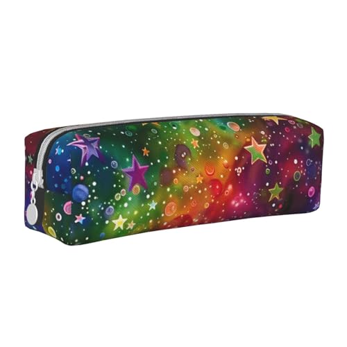 KCGSDEGV Niedliches Federmäppchen mit bunten Regenbogen-Sternen, bedrucktes Leder-Federmäppchen, Stifteetui, für Schule, Schreibwaren, Organizer, Stiftebox, weiß, Einheitsgröße, Schulranzen von KCGSDEGV