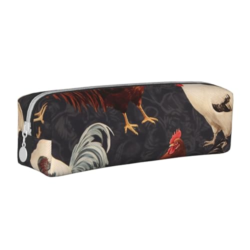 KCGSDEGV Niedliches Federmäppchen mit französischem Hahn, bedrucktes Leder-Federmäppchen, Stifteetui, für Schule, Schreibwaren, Organizer, Stiftebox, weiß, Einheitsgröße, Schulranzen von KCGSDEGV