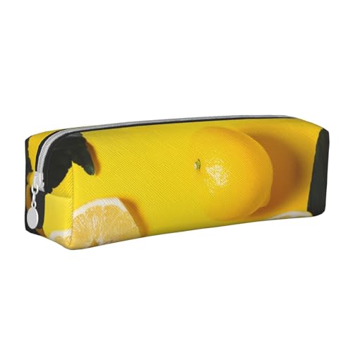 KCGSDEGV Niedliches Federmäppchen mit gelbem Zitronenmuster, bedrucktes Leder-Federmäppchen, Stifteetui, für Schule, Schreibwaren, Organizer, Stiftebox, weiß, Einheitsgröße, Schulranzen von KCGSDEGV