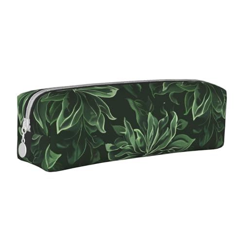 KCGSDEGV Niedliches Federmäppchen mit grünem Blumenmuster und bedrucktem Leder-Federmäppchen für die Schule, Schreibwaren, Organizer, Stiftebox, weiß, Einheitsgröße, Schulranzen von KCGSDEGV