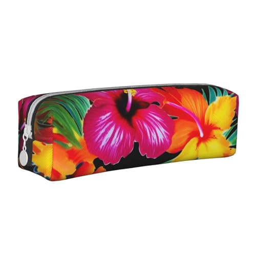 KCGSDEGV Niedliches Federmäppchen mit hawaiianischem buntem Blumendruck, Leder-Federmäppchen, Stifteetui, für Schule, Schreibwaren, Organizer, Stiftebox, weiß, Einheitsgröße, Schulranzen von KCGSDEGV