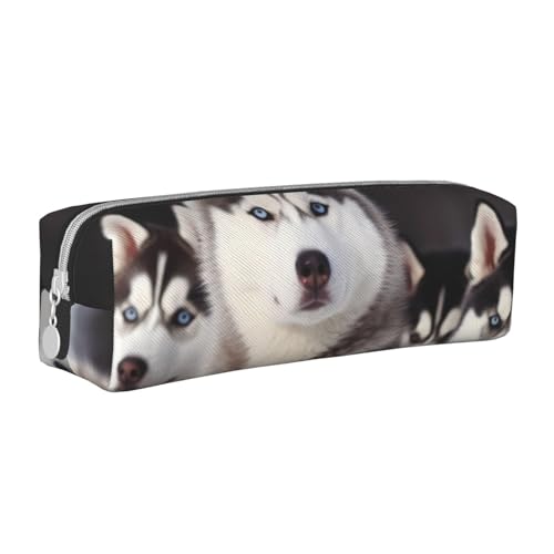 KCGSDEGV Niedliches Federmäppchen mit hübschem Husky bedrucktem Leder-Federmäppchen für die Schule, Schreibwaren, Organizer, Stiftebox, weiß, Einheitsgröße, Schulranzen von KCGSDEGV