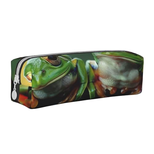 KCGSDEGV Niedliches Federmäppchen mit lustigen Fröschen, bedrucktes Leder-Federmäppchen, Stifteetui, für Schule, Schreibwaren, Organizer, Stiftebox, weiß, Einheitsgröße, Schulranzen von KCGSDEGV
