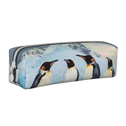 KCGSDEGV Niedliches Federmäppchen mit lustigen Pinguinen bedrucktem Leder-Federmäppchen für die Schule, Schreibwaren, Organizer, Stiftebox, weiß, Einheitsgröße, Schulranzen von KCGSDEGV