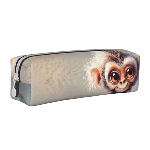 KCGSDEGV Niedliches Federmäppchen mit niedlichem Affenkunstdruck, Leder-Federmäppchen, Stifteetui, für Schule, Schreibwaren, Organizer, Stiftebox, weiß, Einheitsgröße, Schulranzen von KCGSDEGV