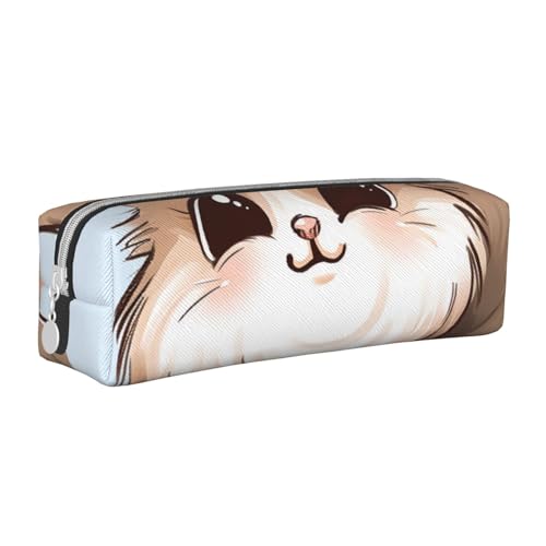 KCGSDEGV Niedliches Federmäppchen mit niedlichem Cartoon-Katzen-Motiv, bedrucktes Leder-Federmäppchen, Stifteetui, für Schule, Schreibwaren, Organizer, Stiftebox, weiß, Einheitsgröße, Schulranzen von KCGSDEGV