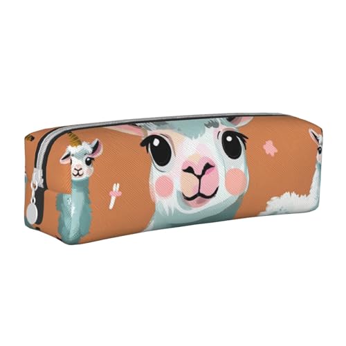 KCGSDEGV Niedliches Federmäppchen mit niedlichem Lama-bedrucktem Leder-Federmäppchen, Stifteetui, für Schule, Schreibwaren, Organizer, Stiftebox, weiß, Einheitsgröße, Schulranzen von KCGSDEGV