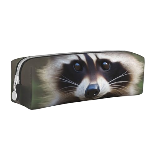 KCGSDEGV Niedliches Federmäppchen mit niedlichem Waschbär-bedrucktem Leder-Federmäppchen, Stifteetui, für Schule, Schreibwaren, Organizer, Stiftebox, weiß, Einheitsgröße, Schulranzen von KCGSDEGV