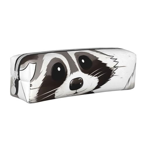 KCGSDEGV Niedliches Federmäppchen mit niedlichem Waschbär bedrucktem Leder-Federmäppchen für die Schule, Schreibwaren, Organizer, Stiftebox, weiß, Einheitsgröße, Schulranzen von KCGSDEGV