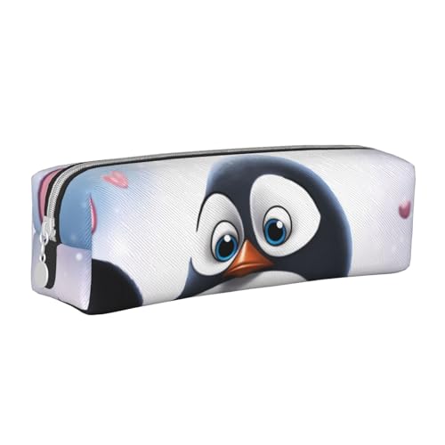 KCGSDEGV Niedliches Federmäppchen mit niedlichen Pinguinen bedrucktem Leder-Federmäppchen für die Schule, Schreibwaren, Organizer, Stiftebox, weiß, Einheitsgröße, Schulranzen von KCGSDEGV