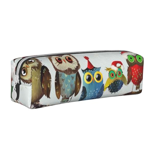 KCGSDEGV Niedliches Federmäppchen mit niedlichen Weihnachts-Eulen auf Ast, bedrucktes Leder-Federmäppchen, Stifteetui, Schule, Schreibwaren, Organizer, Stiftebox, weiß, Einheitsgröße, Schulranzen von KCGSDEGV