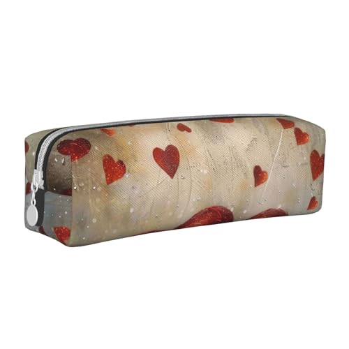 KCGSDEGV Niedliches Federmäppchen mit roten Herzen, bedrucktes Leder-Federmäppchen, Stifteetui, für Schule, Schreibwaren, Organizer, Stiftebox, weiß, Einheitsgröße, Schulranzen von KCGSDEGV