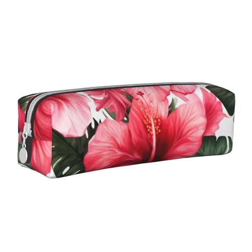 KCGSDEGV Niedliches Federmäppchen mit schöner Hibiskusblüte bedrucktes Leder-Federmäppchen für die Schule, Schreibwaren, Organizer, Stiftebox, weiß, Einheitsgröße, Schulranzen von KCGSDEGV