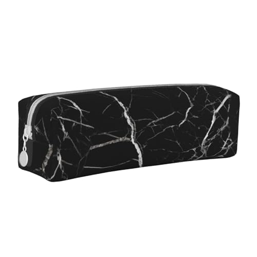 KCGSDEGV Niedliches Federmäppchen mit schwarzem Marmor-bedrucktem Leder-Federmäppchen, Stifteetui, für Schule, Schreibwaren, Organizer, Stiftebox, weiß, Einheitsgröße, Schulranzen von KCGSDEGV