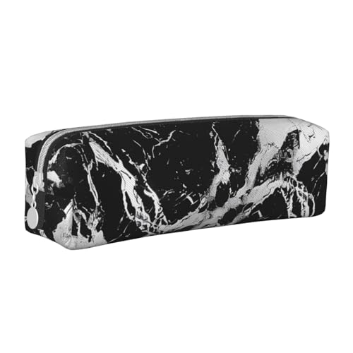 KCGSDEGV Niedliches Federmäppchen mit schwarzem und weißem Marmor-bedrucktem Leder-Federmäppchen für die Schule, Schreibwaren, Organizer, Stiftebox, weiß, Einheitsgröße, Schulranzen von KCGSDEGV