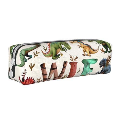 KCGSDEGV Niedliches Federmäppchen mit stilvollen Alphabeten zum Lernen mit Dinosauriern, bedrucktes Leder-Federmäppchen, Stifteetui, für Schule, Schreibwaren, Organizer, Stiftebox, weiß, von KCGSDEGV