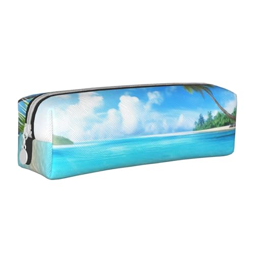 KCGSDEGV Niedliches Federmäppchen mit tropischem Strand-Pflanzen-Motiv, bedrucktes Leder-Federmäppchen, Stifteetui, Schule, Schreibwaren, Organizer, Stiftebox, weiß, Einheitsgröße, Schulranzen von KCGSDEGV