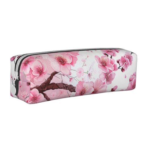 KCGSDEGV Niedliches Federmäppchen mit verführerischen Kirschblüten, bedrucktes Leder-Federmäppchen, Stifteetui, für Schule, Schreibwaren, Organizer, Stiftebox, weiß, Einheitsgröße, Schulranzen von KCGSDEGV
