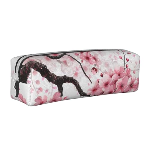 KCGSDEGV Niedliches Federmäppchen mit verführerischen Kirschblüten, bedrucktes Leder-Federmäppchen, Stifteetui, für Schule, Schreibwaren, Organizer, Stiftebox, weiß, Einheitsgröße, Schulranzen von KCGSDEGV