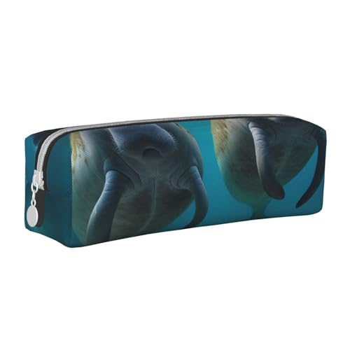 KCGSDEGV Niedliches Federmäppchen mit westindischem Seekuh, bedrucktes Leder-Federmäppchen, Stifteetui, für Schule, Schreibwaren, Organizer, Stiftebox, weiß, Einheitsgröße, Schulranzen von KCGSDEGV