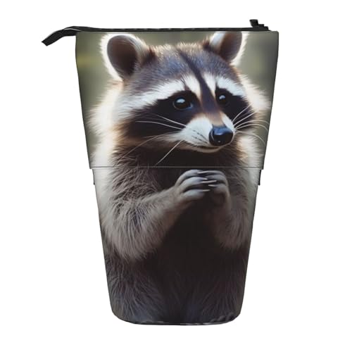 KCGSDEGV Niedliches Waschbär-Drucke, stehend, erweiterbar, Federmäppchen, Organizer für Schulstifte, Make-up und Reisen, für Studenten und Künstler, Schwarz , Einheitsgröße, Schulranzen von KCGSDEGV