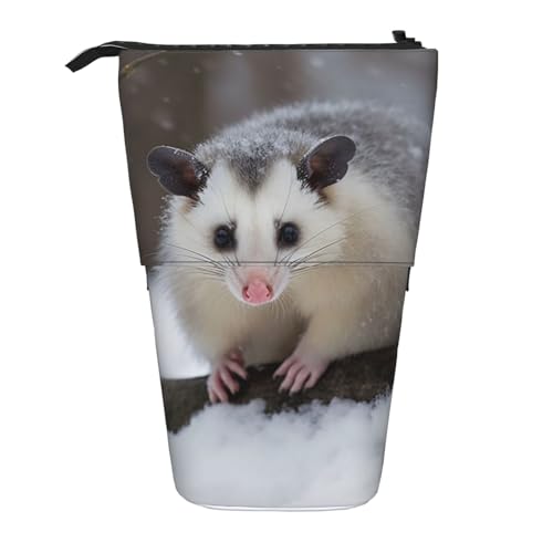 KCGSDEGV Opossum in Snow Prints Stehendes erweiterbares Federmäppchen Organizer für Schulstifte, Make-up & Reisen für Studenten & Künstler, Schwarz , Einheitsgröße, Schulranzen von KCGSDEGV